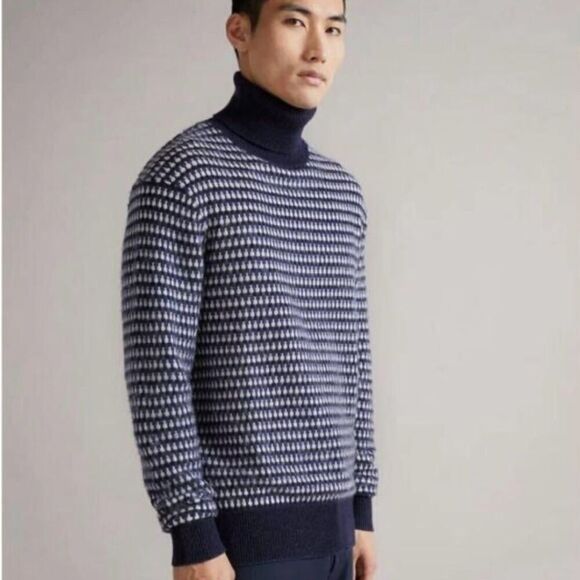 NEW Ted Baker Riber turtleneck knit sweater Size 5 US XL navy‎ blue - Picture 2 of 10